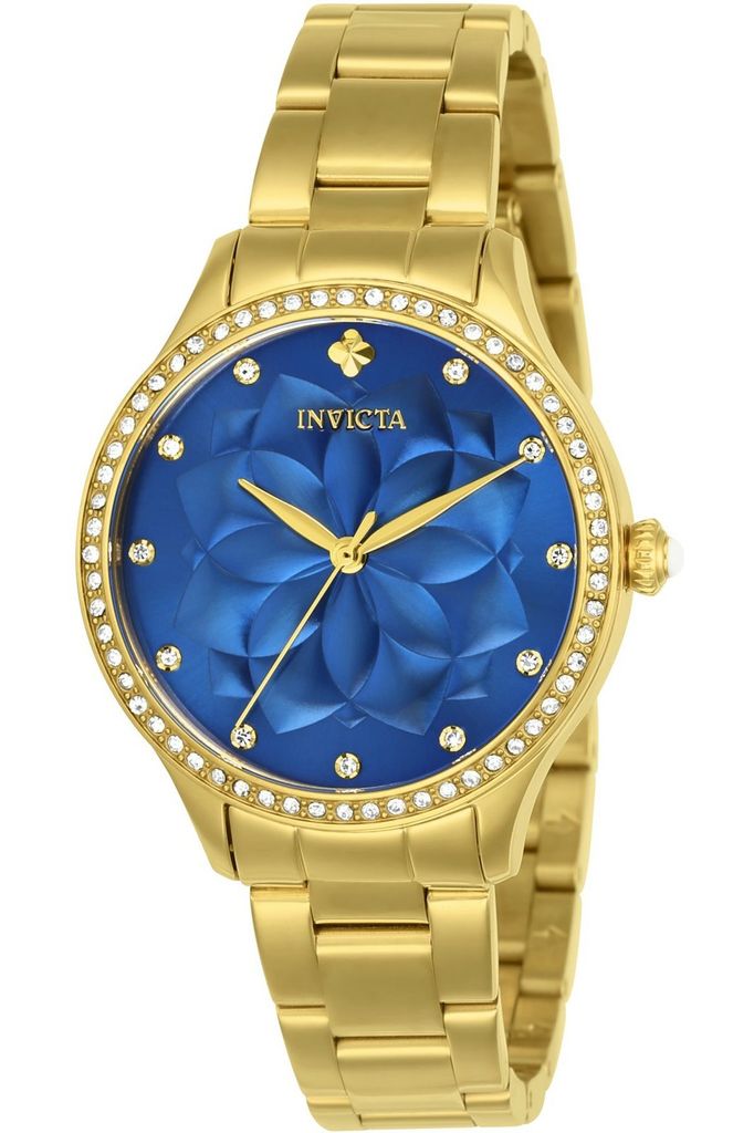 Invicta Wildflower 24537 Damen uhr - Wasserdicht - Analog - Quarzuhrwerk - Edelstahl mit blauen zifferblat - 35mm