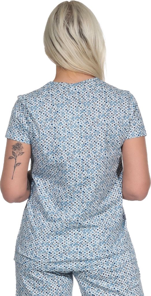 Damen kurzarm Schlafanzug Oberteil Pyjama Shirt Mix & Match in Herz Tupfen Optik - 122 904 ; hellblau , 44-46