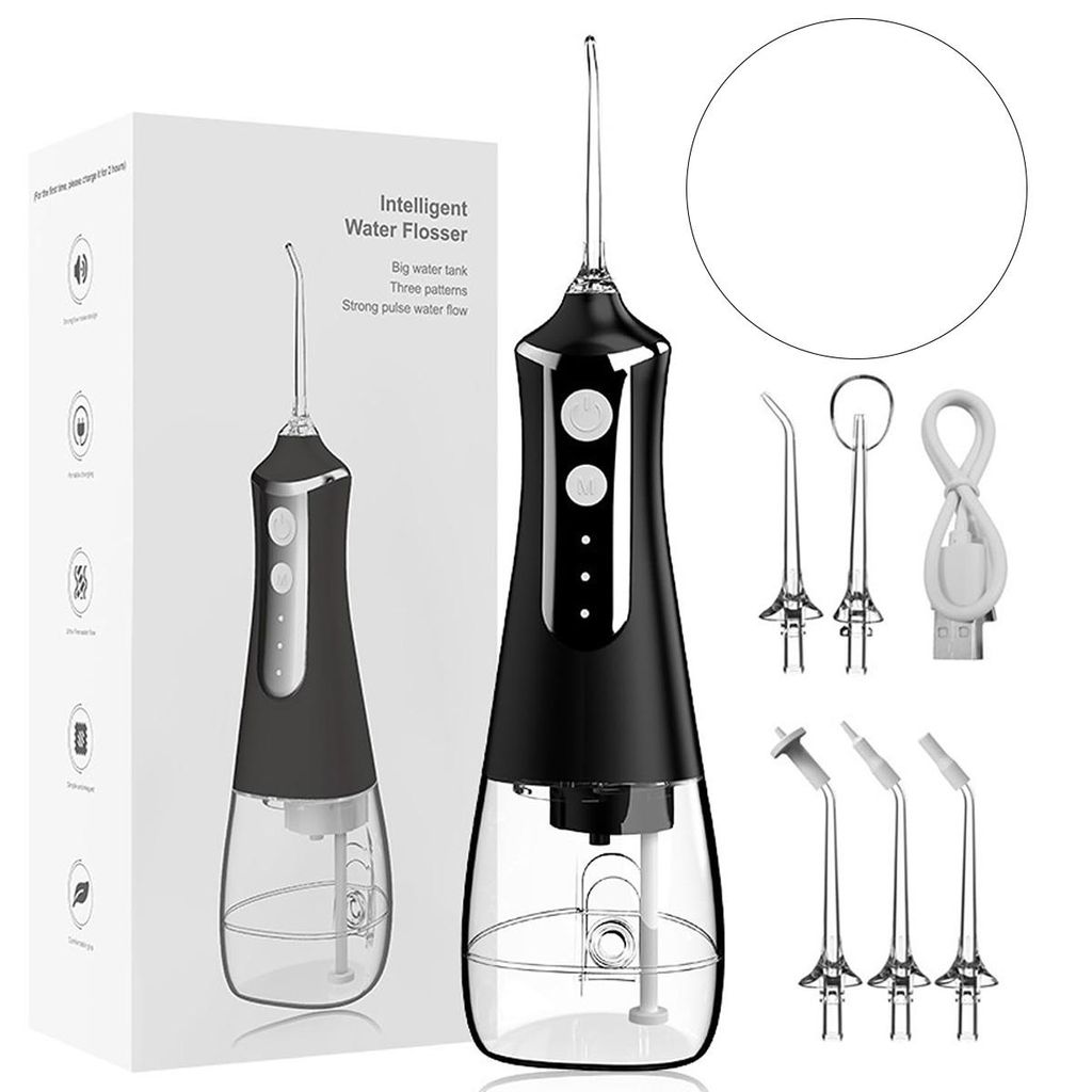 Kabellose Munddusche,professionelle Munddusche,ergonomischer,rutschfester Griff,3 Modi und 5 Düsen,300-ml-Wassertank,niedriger Geräuschpegel- 70dB