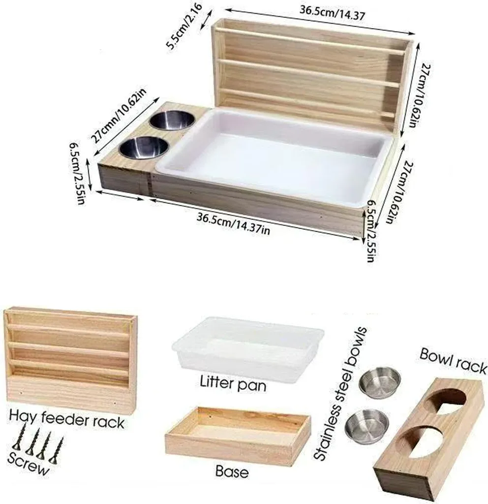 Râtelier bois 3 en 1 multifonction pour lapin avec 2 cabines de repos - 4