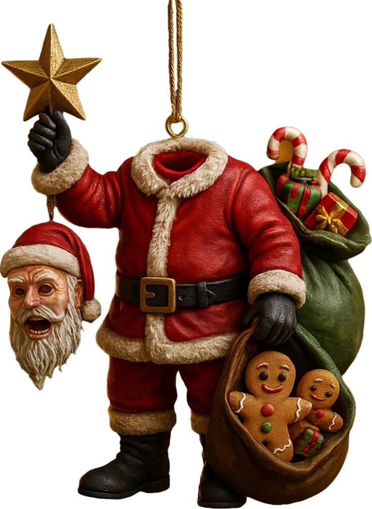 Dunkler Weihnachtsbaumschmuck aus Acryl, kopflos, Weihnachtsmann/Teufel, 2D, für drinnen und draußen, für die Dekoration von Zuhause und Partys