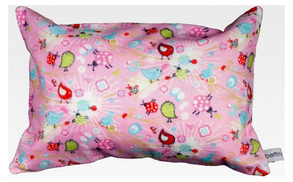 Kuschelkissen Vögel Käfer Punkte Flanell rosa weiß bunt - 30 cm x 20 cm