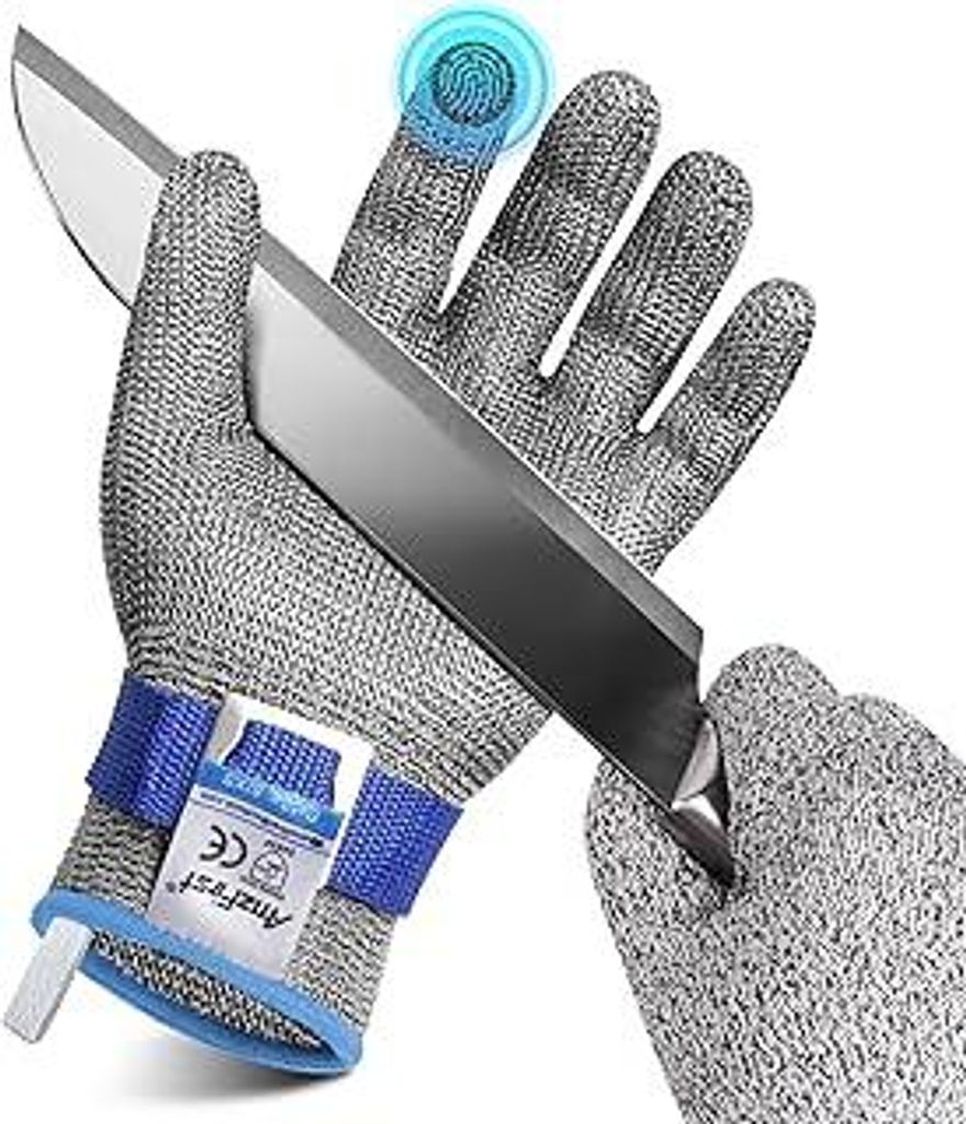AmzFirst Schnittschutzhandschuhe küche, Leistungsfähiger Level 9 Schutz, Touchscreen Edelstahl Draht Metall Mesh Arbeitshandschuhe, Kettenhandsch...