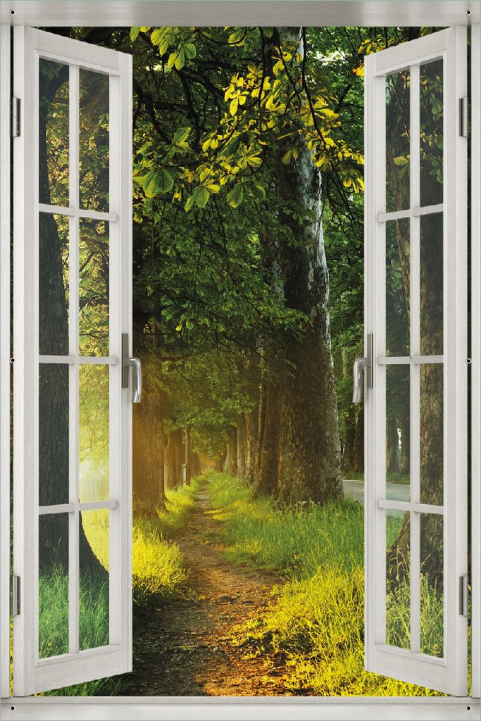 Wallario Outdoor-Poster für Garten oder Balkon 61 x 91,50 cm: Allee bei Sonnenuntergang