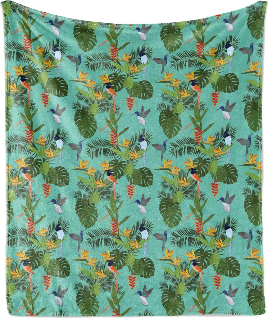Plaid Tropicale ABAKUHAUS 125x175cm - Coperta Flanella e Pile Turchese