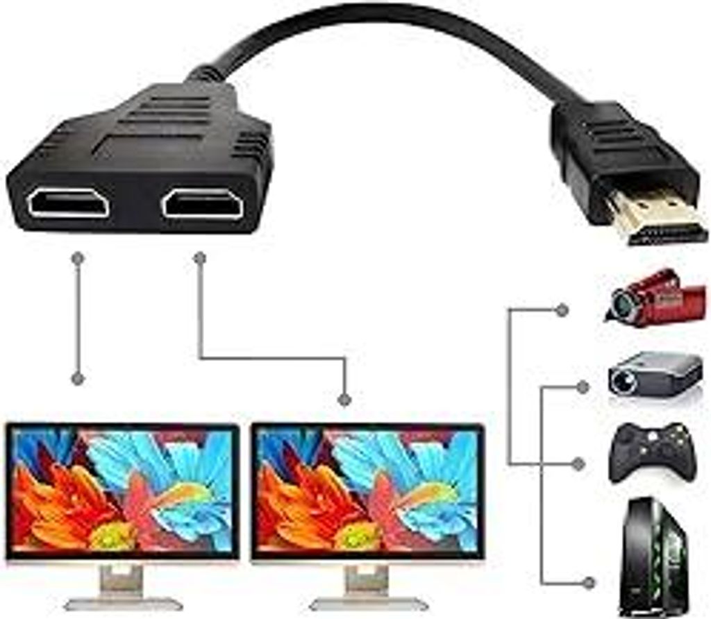 HDMI Splitter Adapter, 1080P HDMI Stecker auf Dual Buchse 1 auf 2 Wege Kabel Splitter Adapterkabel für HDTV LED LCD Monitor und Projektoren Unters...