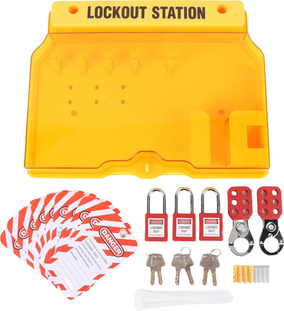 Lockout Tagout Station Kit, PC, transparente Abdeckung, Wandmontage, industrielles Sicherheitsschloss-Board-Set mit 10 Tags für Strom