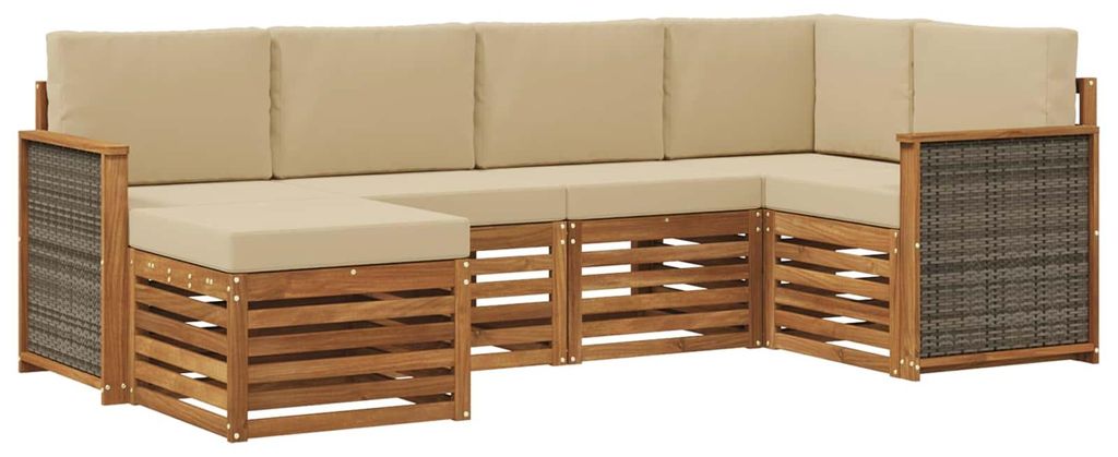 Ecksofa Set 5 pcs Natur Massives Akazienholz und Polyester