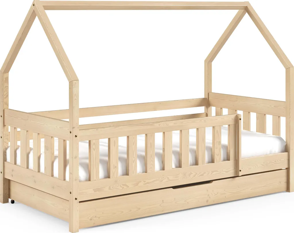 Lit de maison Lena Beige 80x160cm par FURNLUX - Structure en pin massif
