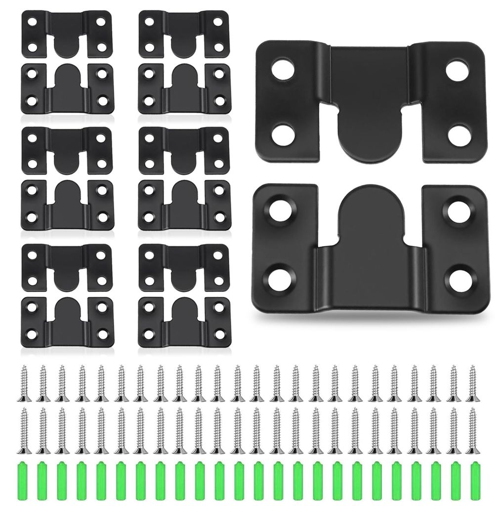 12 stabile Bilderrahmenaufhänger, schwarze, ineinandergreifende Aufhänger mit Schrauben und Dübeln, Edelstahl, flache Montagehalterung für Sofa...