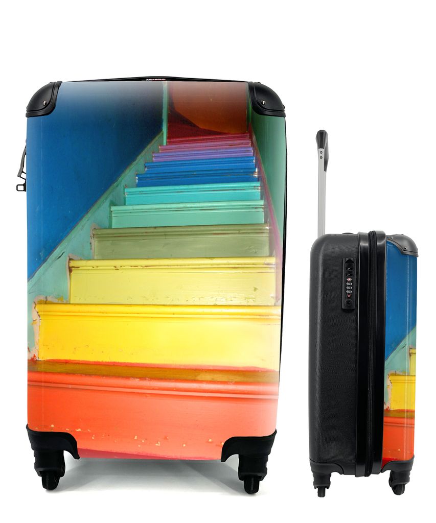 MuchoWow Koffer Handgepäck Trolley Rollkoffer Kleine Reisekoffer mit 4 Rollen - Treppe in den Farben des Regenbogens - Cabin Size < 55x40x23 cm ...