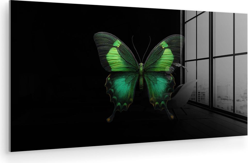MuchoWow Glasbilder - Bilder auf Wandbild - Foto auf Glas Schmetterling - Grün - Blickfang 40x20 cm Wanddekoration aus Glas - Acrylglasbild - Acry...