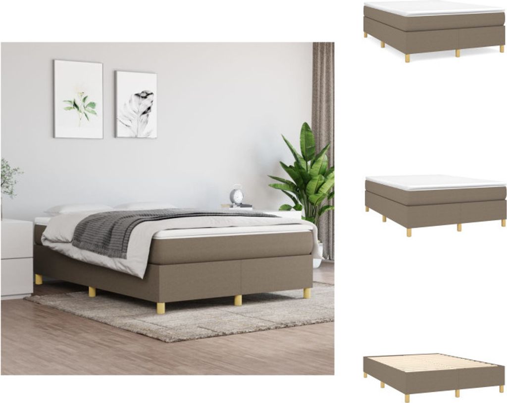 vidaXL Boxspringbett mit Matratze Taupe 140x190 cm Stoff - Betten & Bettgestelle