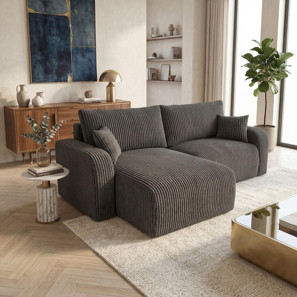 Wohnero24 Habana Mini Ecksofa 248x153 cm mit Schlaffunktion 204x133 cm – Eckcouch mit Bettkasten – Cord Sofa L-Form – Wohnlandschaft Klein ...