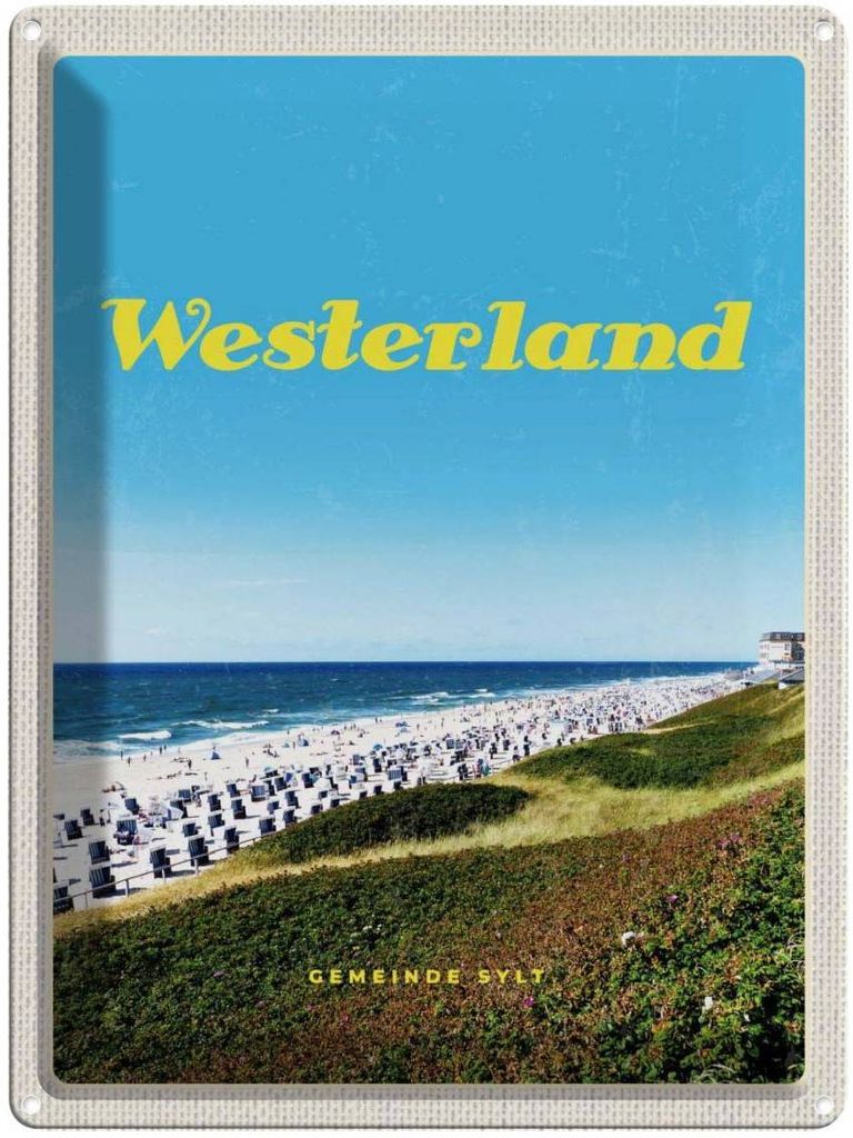 vianmo Blechschild 40x30 cm Westerlans Strand Meer Strankörbe Bildmotiv Reisemotiv Abenteuer Reisen Urlaub
