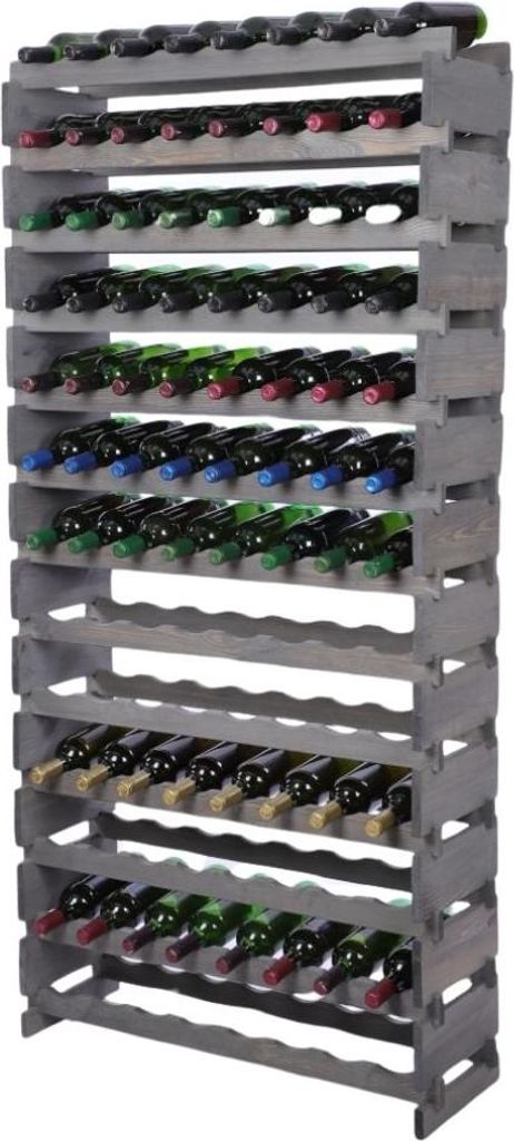 Weinregal VINOTECA FLEX PRO | HxBxT 177x84x28cm | 104 Flaschen auf 13 Ebenen | Massives Kiefernholz | Grau
