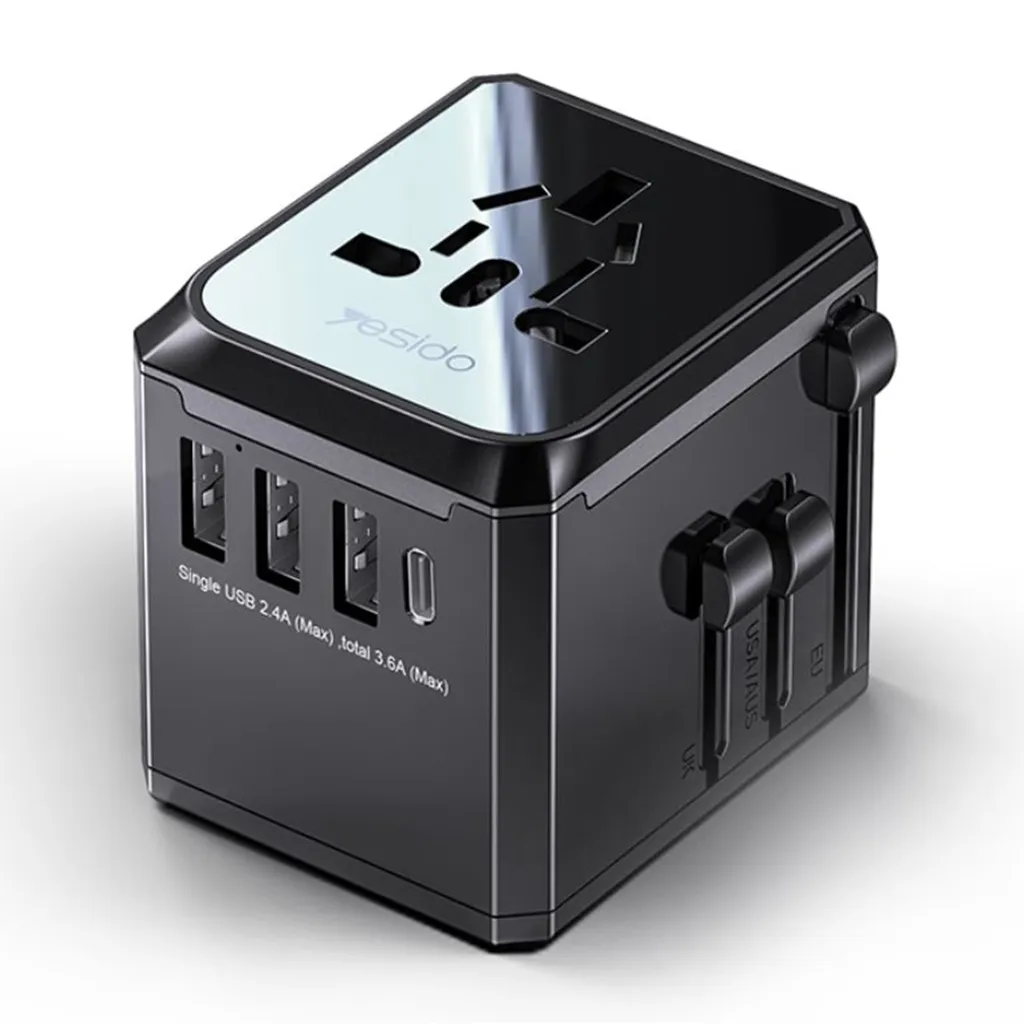 Adaptateur universel compact Yesido MC10 Noir avec sécurité intégrée
