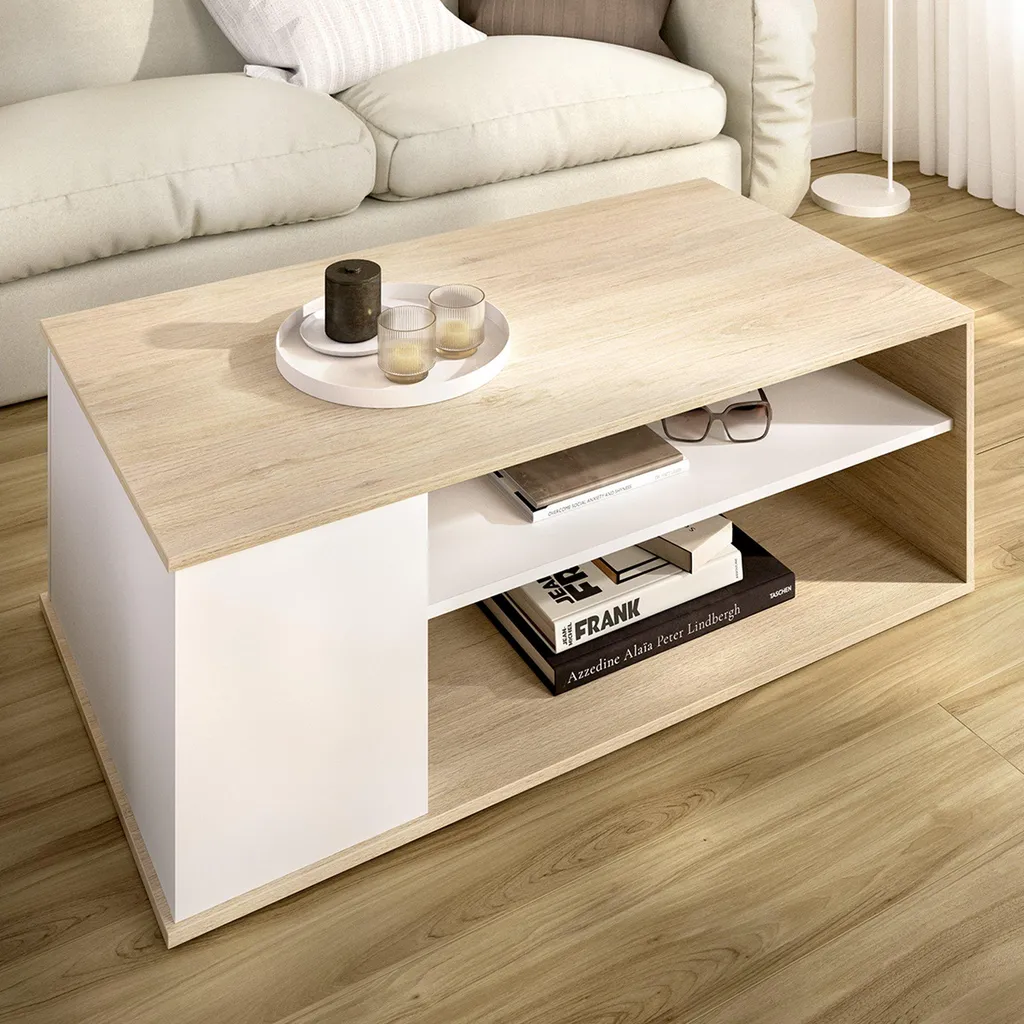 Fargo Table basse blanche 50x100x42h cm avec 3 compartiments ouverts - 2