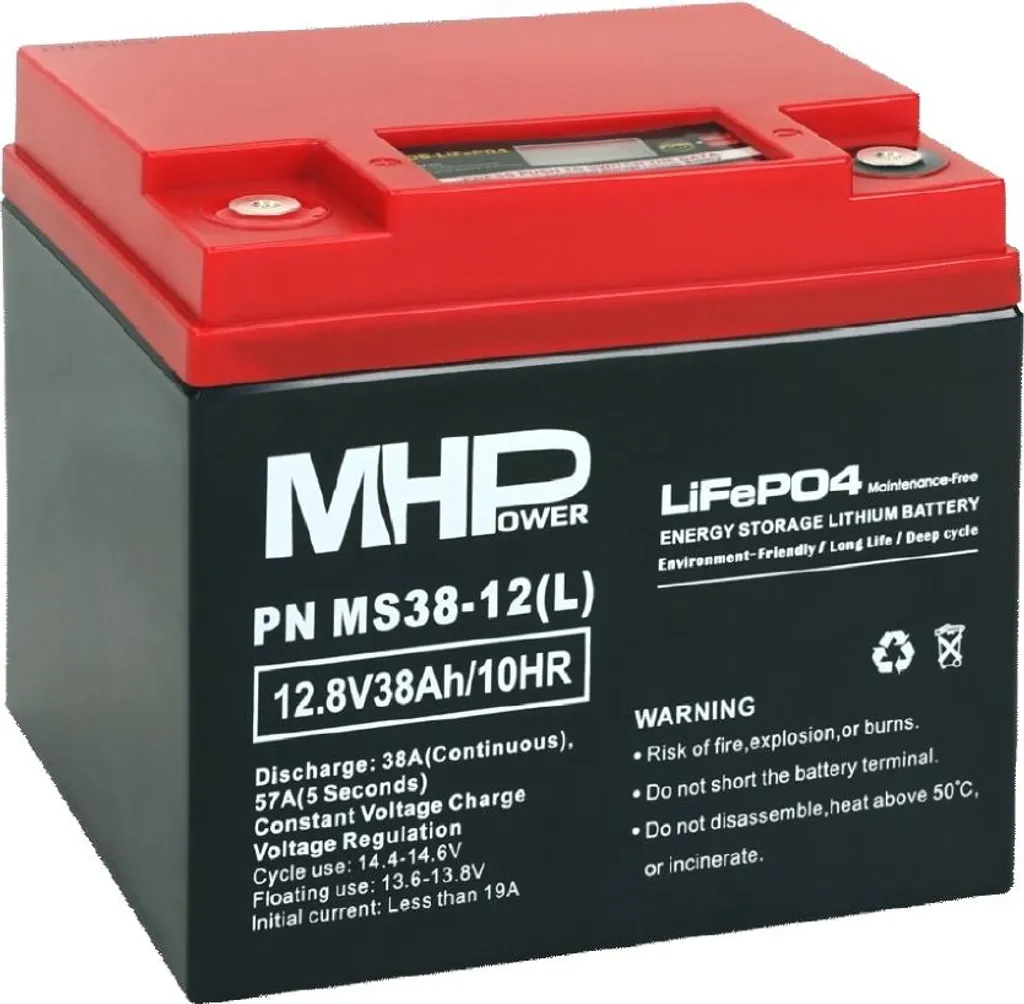 Batterie Lithium LiFePO4 12V 38Ah MHPower MS38-12(L) Borne LC1 - M6