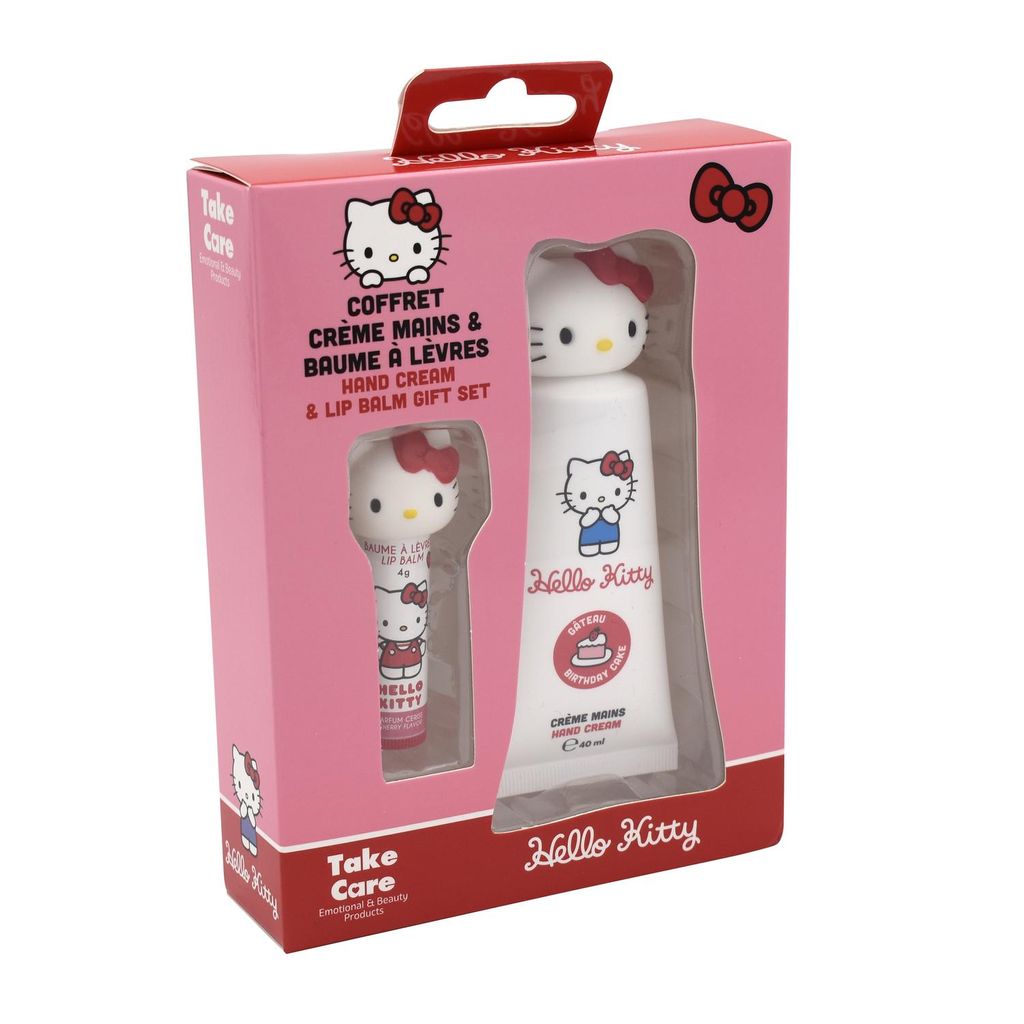 Home-Flair 1x Hello Kitty Handpflege-Geschenkset mit Handcreme (40ml) & Lippenbalsam (4g) - Feuchtigkeitsspendendes Set für unterwegs & als Geschenk