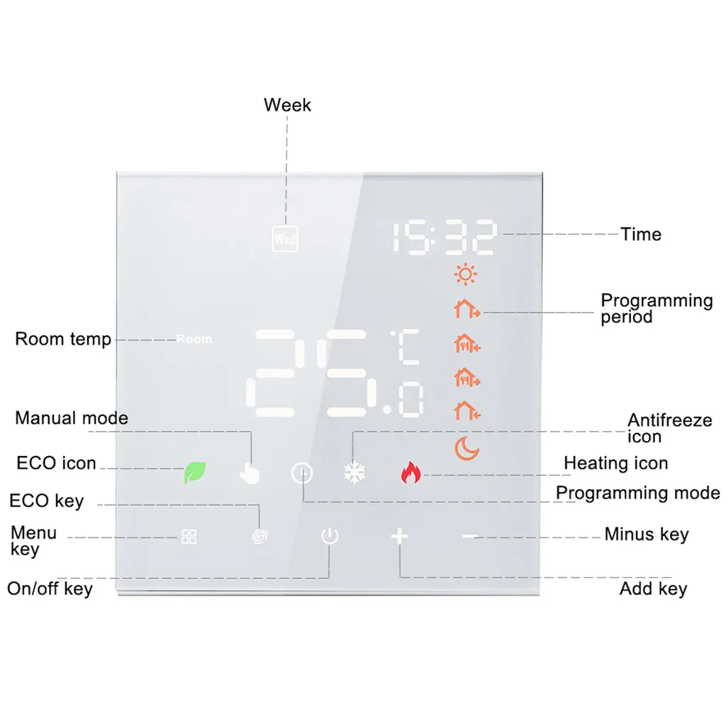 Thermostat d'ambiance 16A programmable avec écran LCD tactile pour sol - 9