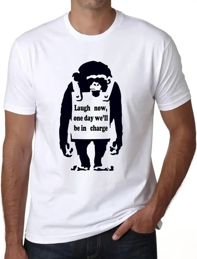 Herren Grafik T-Shirt Lach jetzt Schimpanse – Laugh Now Chimp – Öko-Verantwortlich Vintage Jahrgang Kurzarm Lustige Druck Geburtstag Geschenk ...