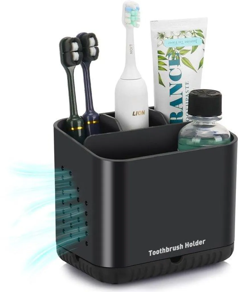 Organiseur de salle de bain noir à 4 compartiments pour brosses à dents