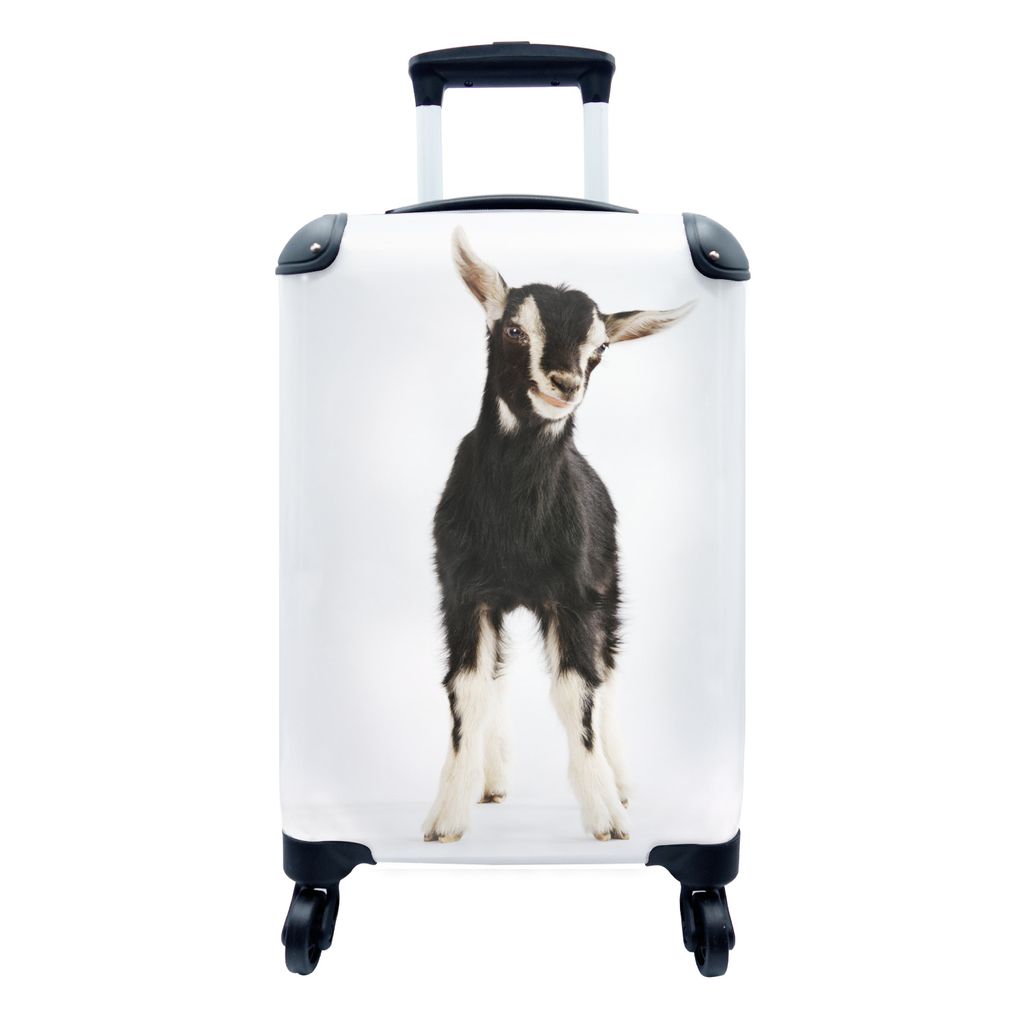 MuchoWow Koffer Handgepäck Trolley Rollkoffer Kleine Reisekoffer mit 4 Rollen - Niedliche kleine Ziege auf weißem Hintergrund - Cabin Size < 55...
