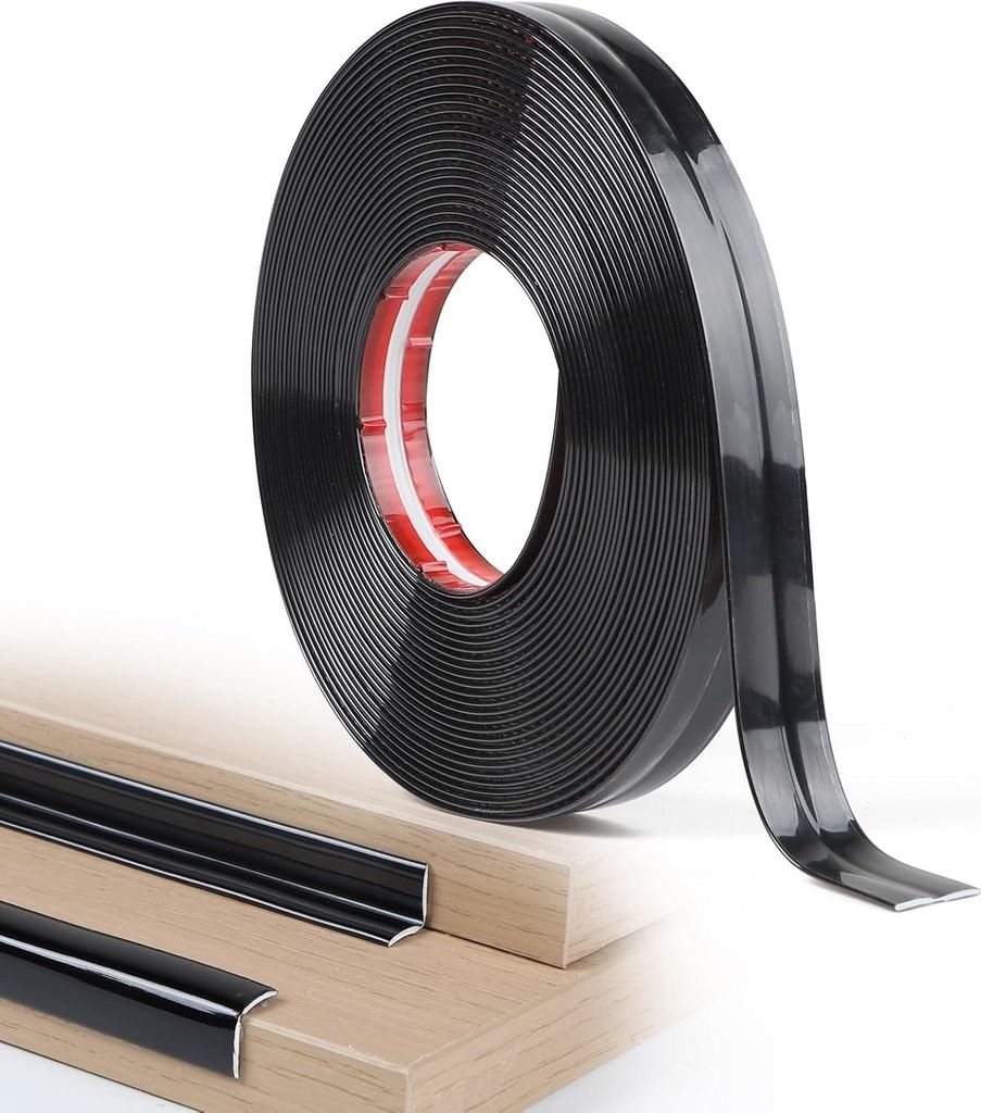 Flexibles dekoratives Sierleisten selbstklebend 2 cm x 10 m - Schwarz glänzend - für Tür, Fenster, Sockelleisten, Decken, Schränke, Tischkante ...