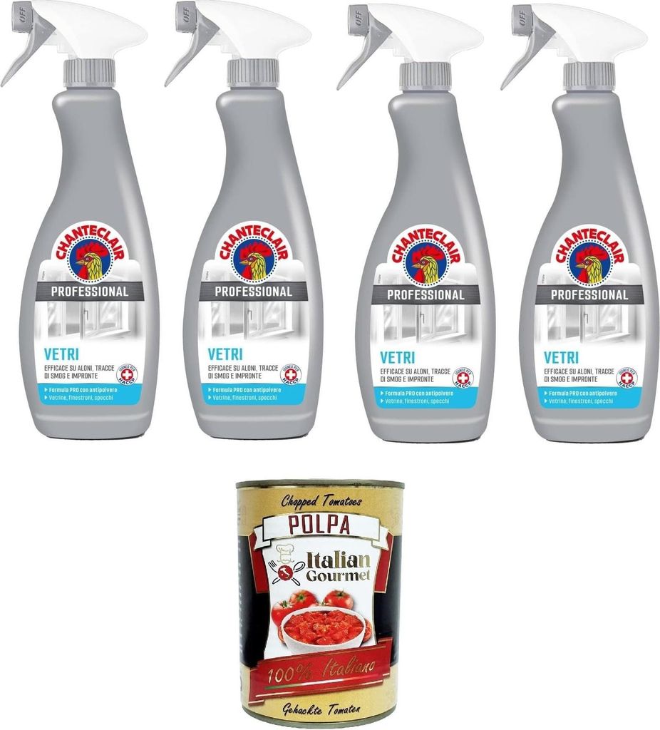 Chanteclair Professional Vetri, wirksam gegen Flecken, Smogspuren und Fingerabdrücke, 4 x 700 ml +Italian Gourmet Polpa di Pomodoro 400gr
