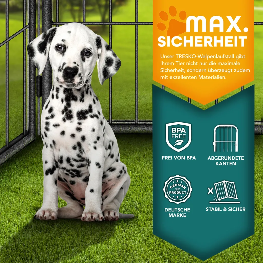 TRESKO® Box per cuccioli alto 60 cm con tetto e ancoraggi a terra | pista per cuccioli 8 pezzi | box per cani pieghevole con porta | montaggio senza attrezzi | box per animali per cani resistente alle intemperie 8 pezzi - 12