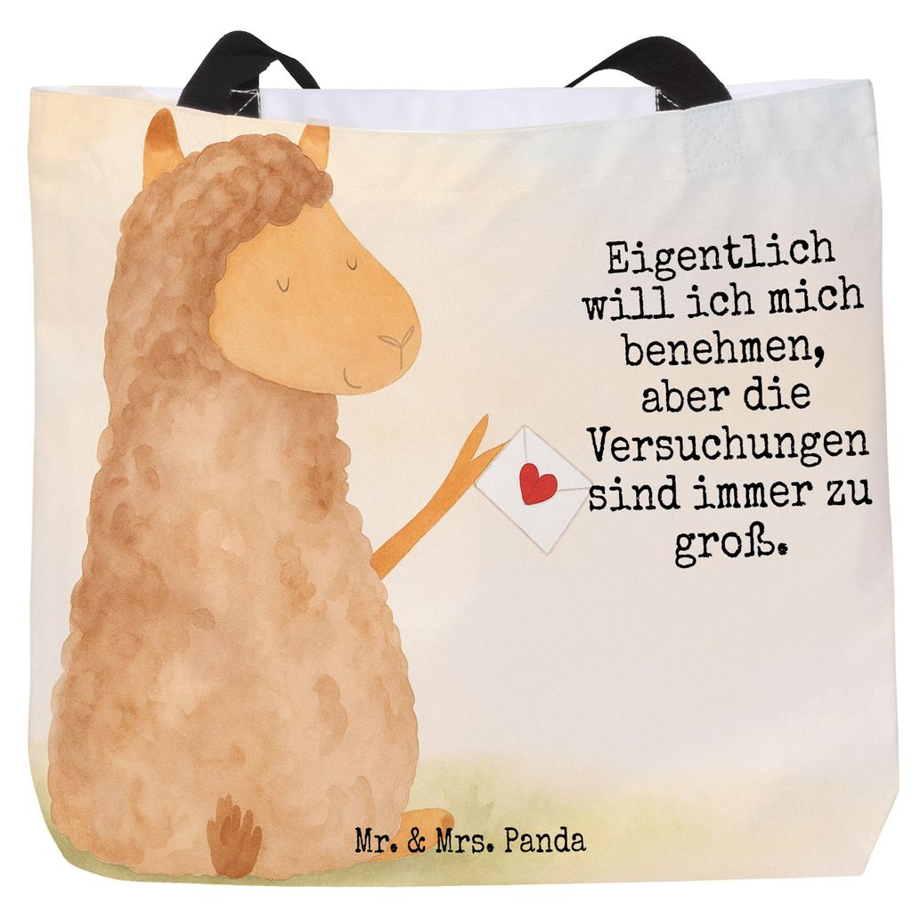 Mr. & Mrs. Panda Tote Bag Alpaka Fahne Design - Weiß - Geschenk, Lama, Alpakas, Lamas, Strandtasche, Beutel, Schultasche, Reisetasche, Tasche, Liebe