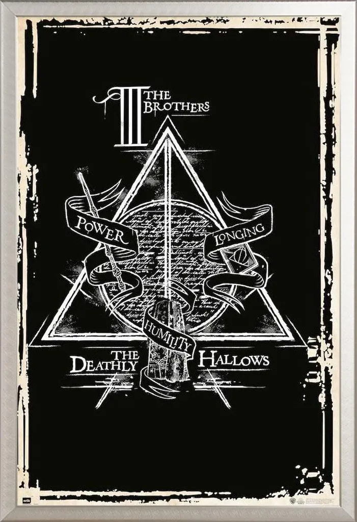 Harry Potter - Poster - Doni della Morte + cornice rimovibile, Shinsuke® Maxi alluminio argento, vetro acrilico