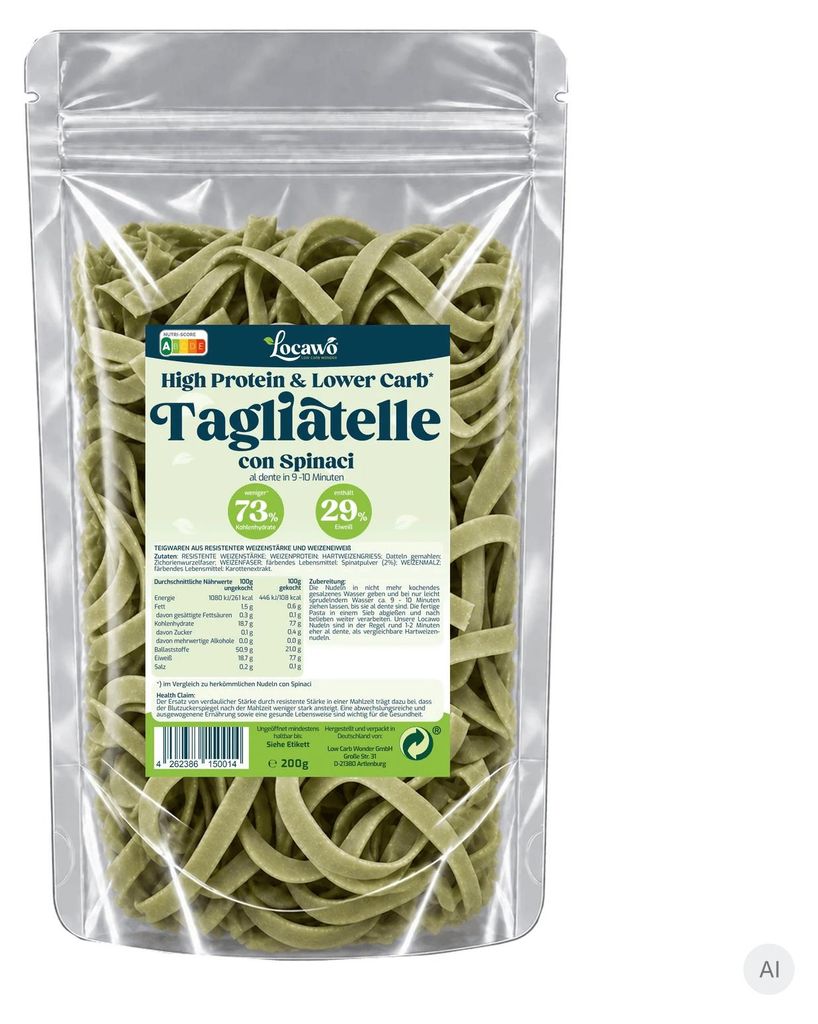 Locawo High Protein Low Carb Tagliatelle con Spinaci | Produktbild 