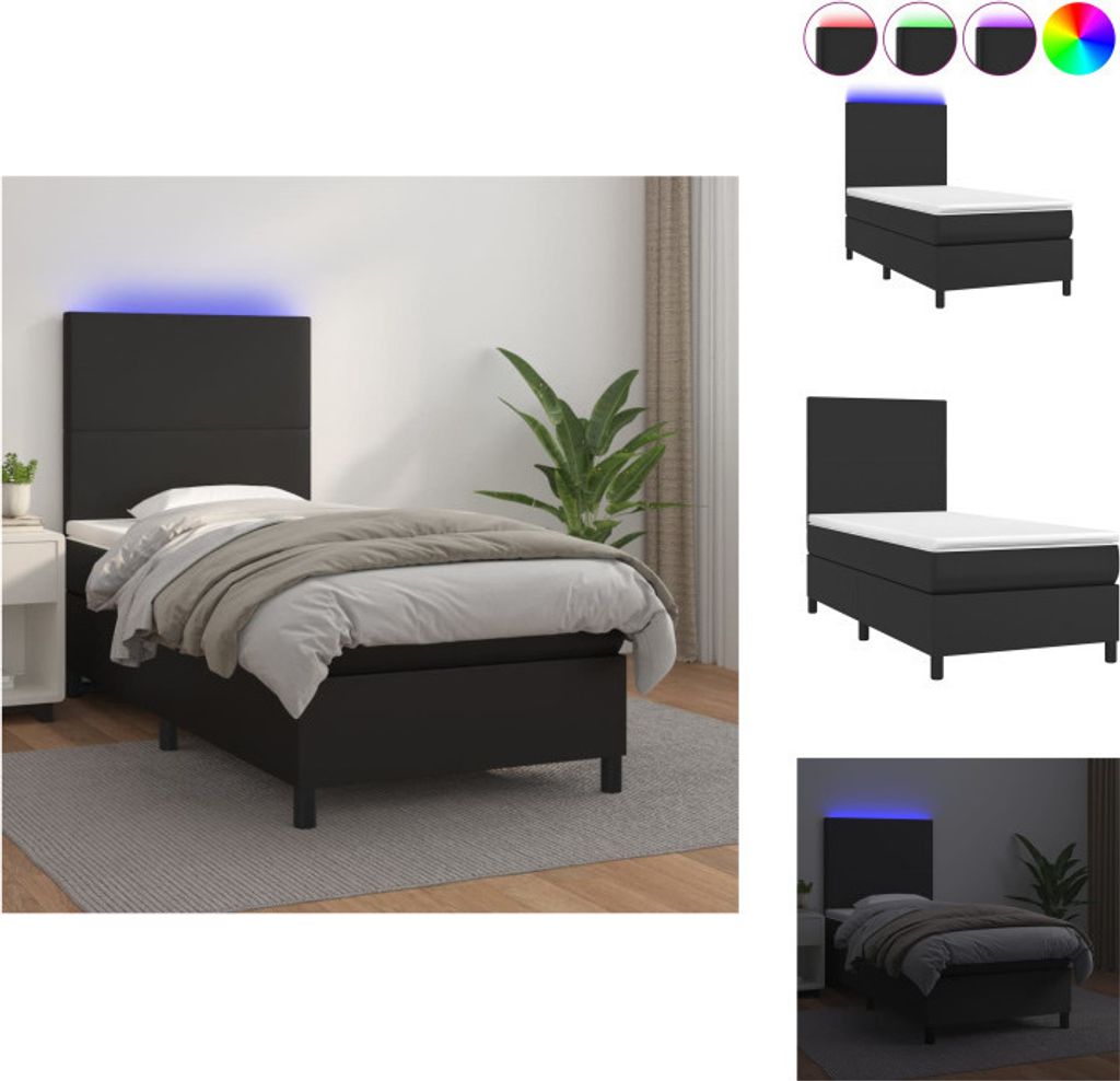 vidaXL Boxspringbett mit Matratze & LED Schwarz 80x200 cm Kunstleder - Betten & Bettgestelle