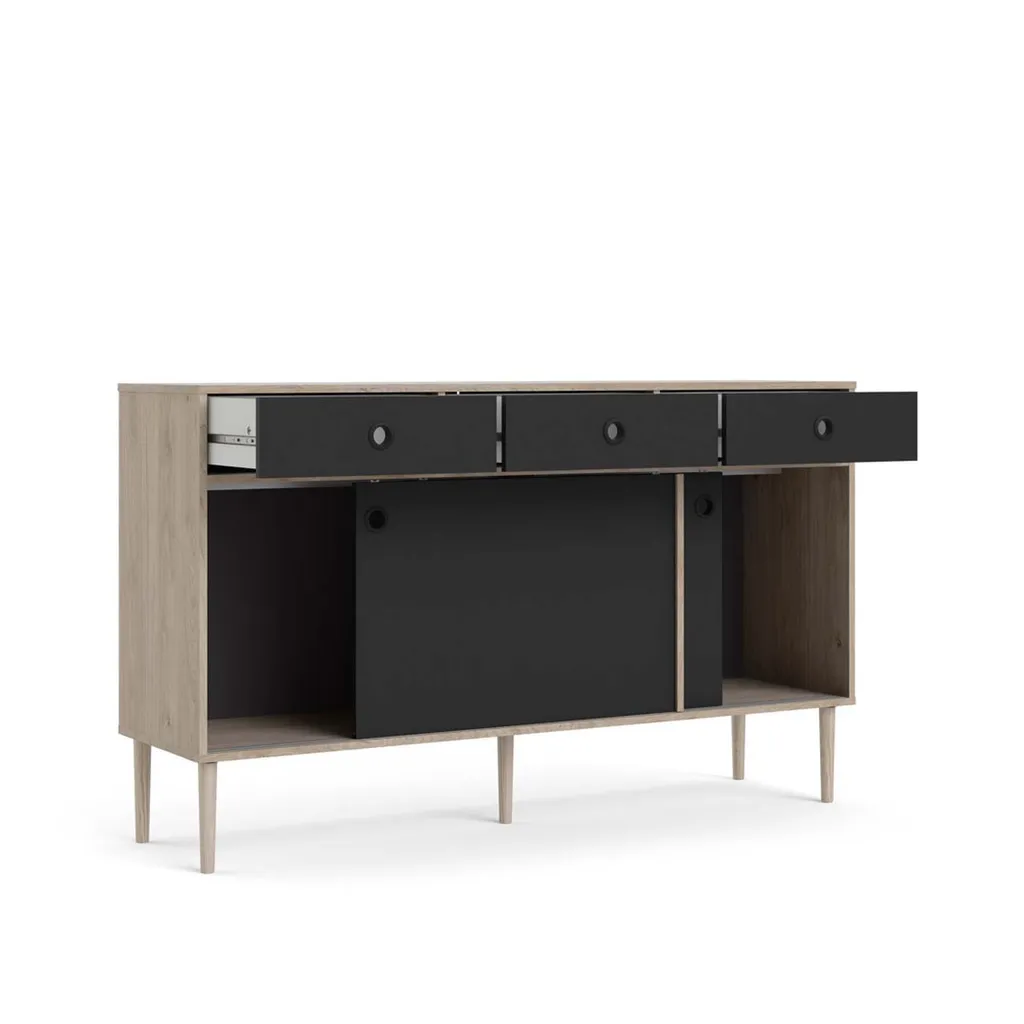 Buffet Penny gain de place : rangement optimal chêne Hickory et noir mat - 4