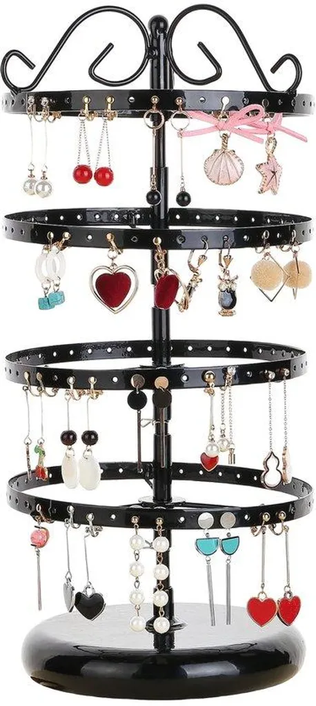 Présentoir Bijoux Anti-Nœuds : Support Rotatif en Verre de Sécurité Noir Chic