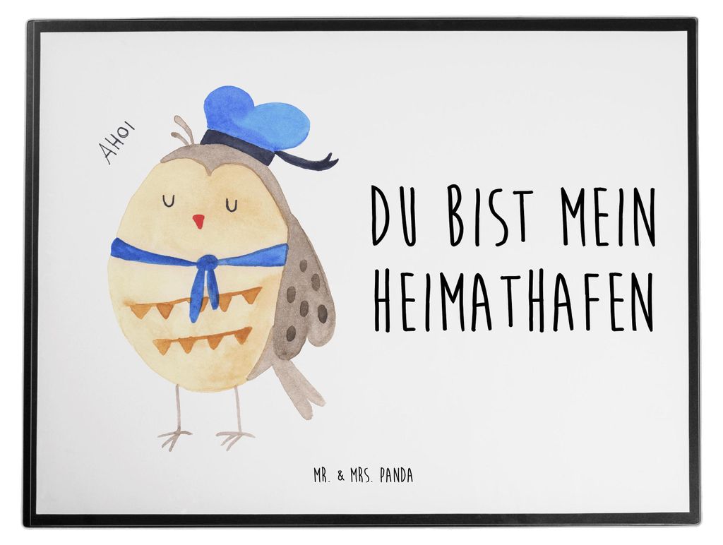 Mr. & Mrs. Panda Schreibunterlage Eule Matrose - Weiß - Geschenk, schreibtischauflagen, Freundin, schreibtischunterlagen, Schreibtischauflage, See...