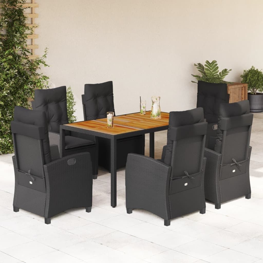 Maison Exclusive - 7-tlg. Garten-Essgruppe mit Kissen Schwarz Poly Rattan