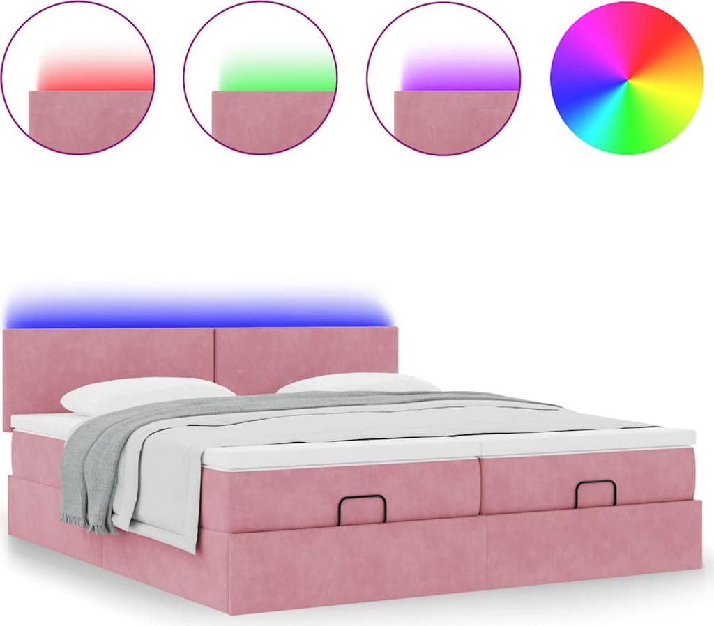 Ottoman-Bett mit Matratzen & LEDs Rosa 180x200 cm Samt
