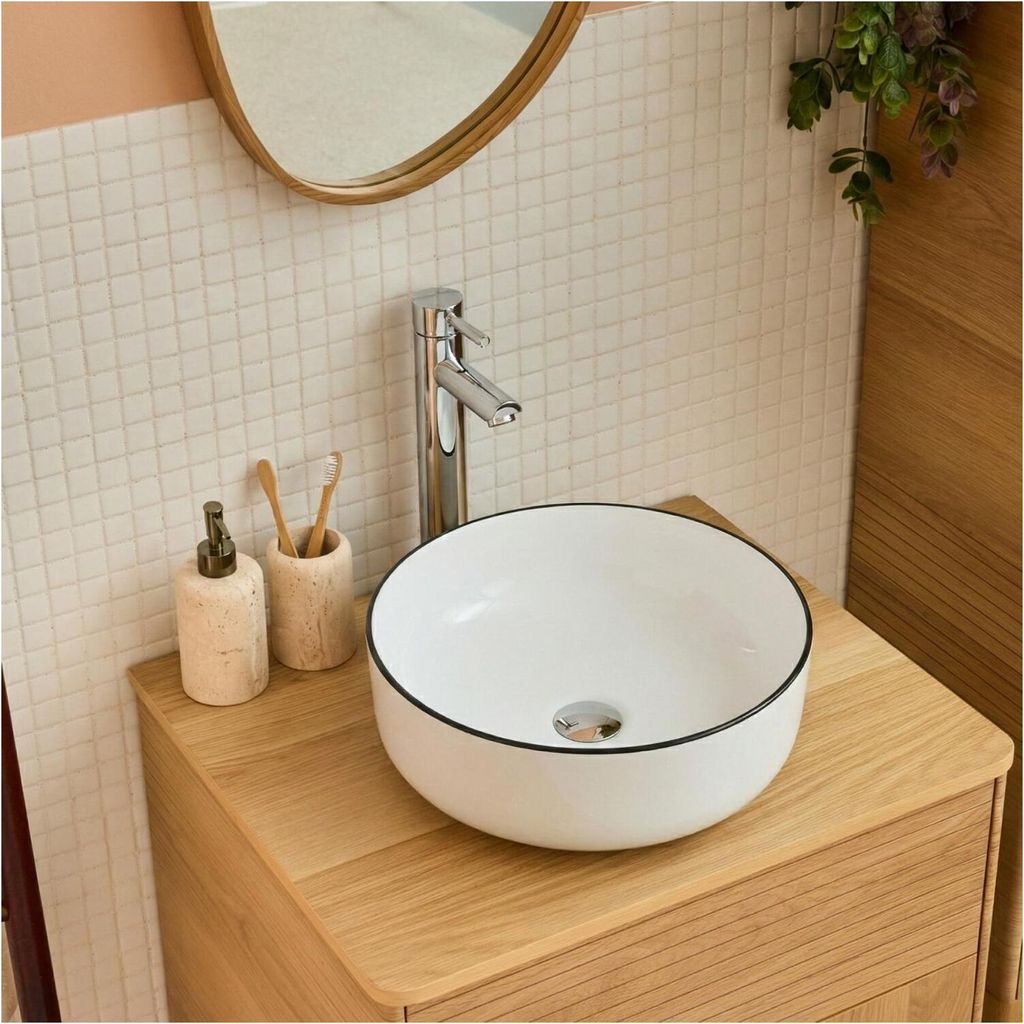Rundes Keramik-Aufsatzwaschbecken mit Rand, 37 cm, DIEGO