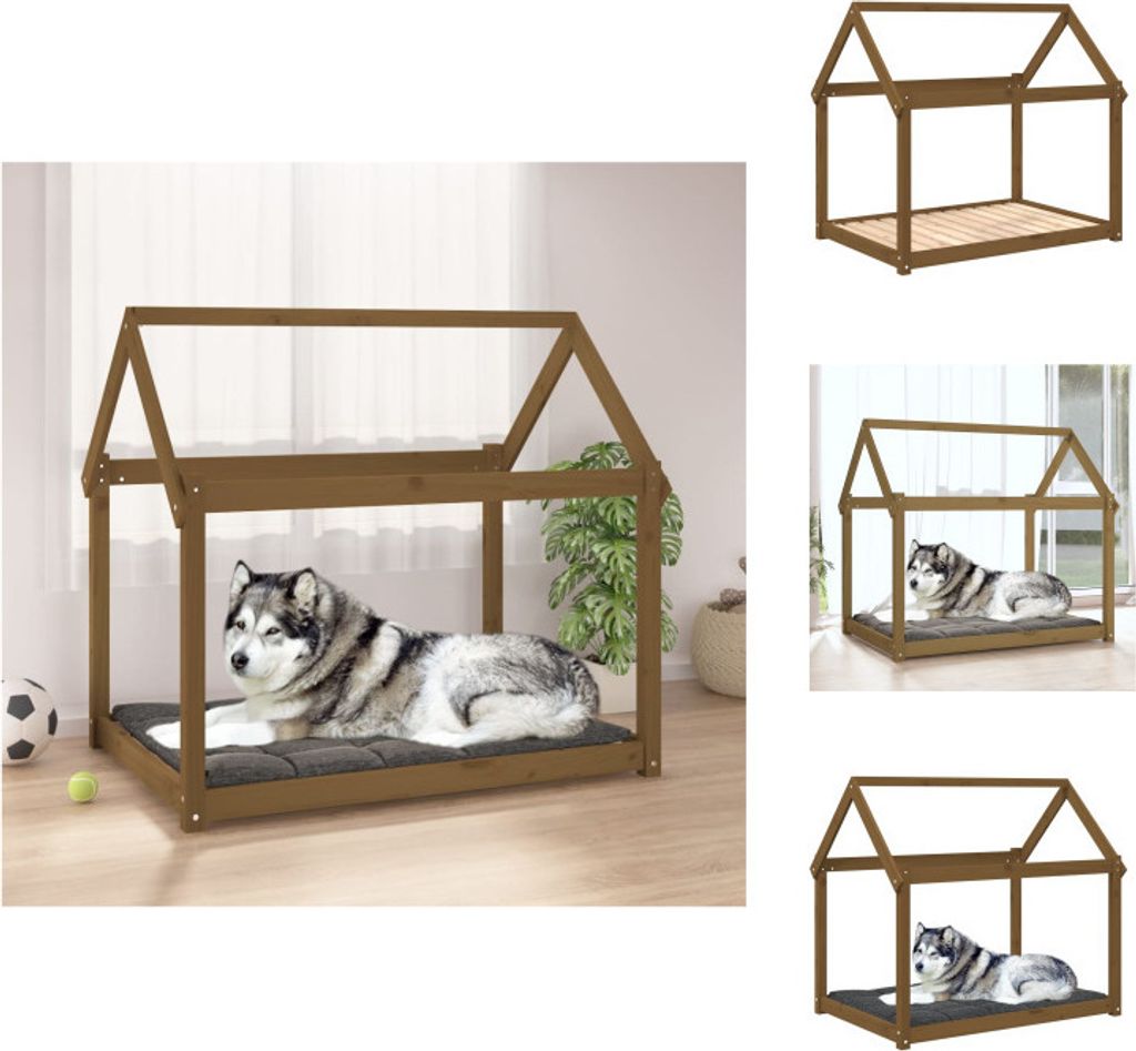 vidaXL Hundebett Honigbraun 111x80x100 cm Massivholz Kiefer - Hundebetten