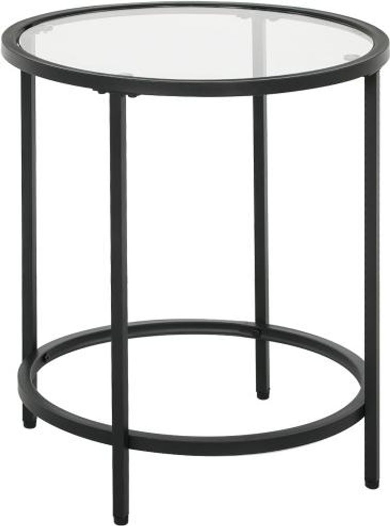 Schwarz 48x48x54.7cm Beistelltisch Rund Couchtisch Mit Glasplatte Metallrahmen Kaffeetisch Nachttisch