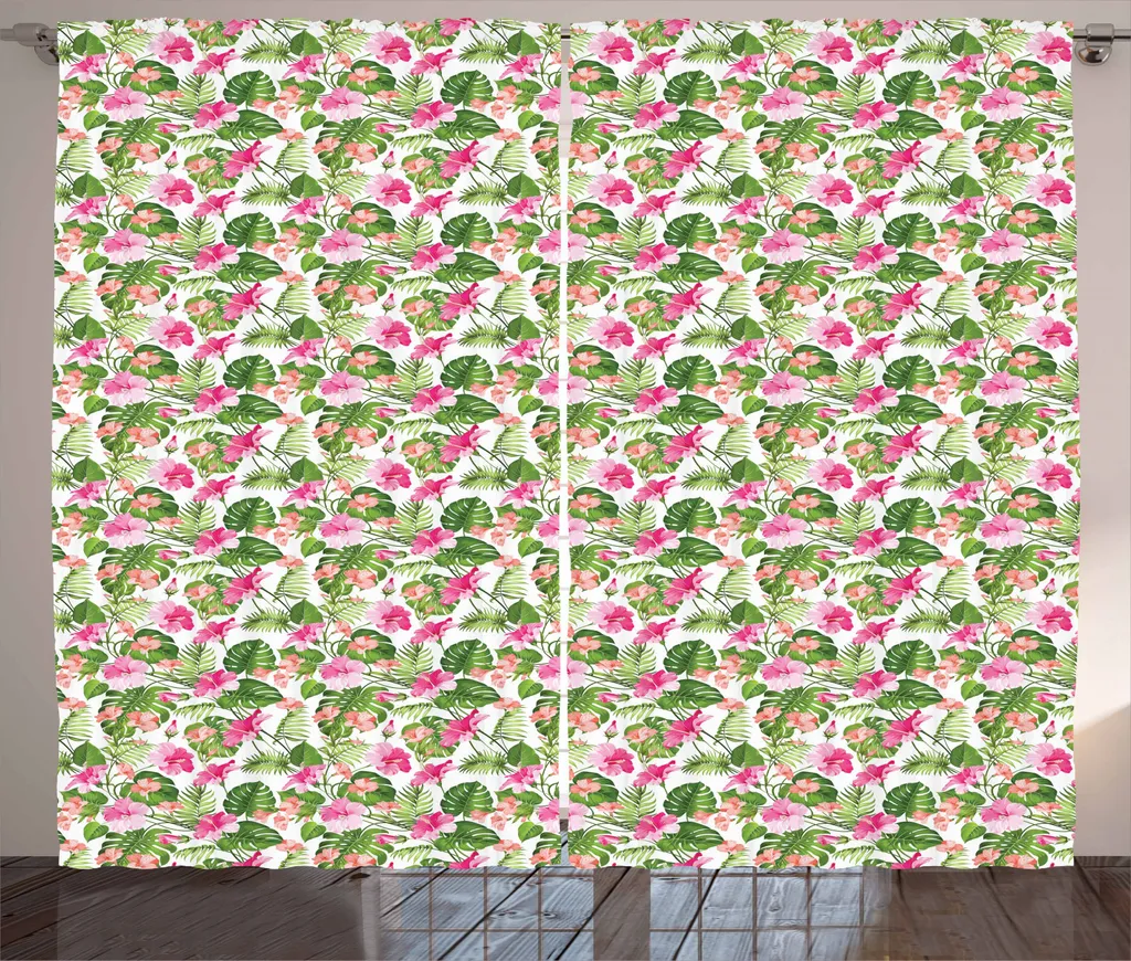 ABAKUHAUS Tenda rustica, Paradise Island Nature, Tenda con passanti e ganci per camera da letto, 280 x 245 cm, multicolore