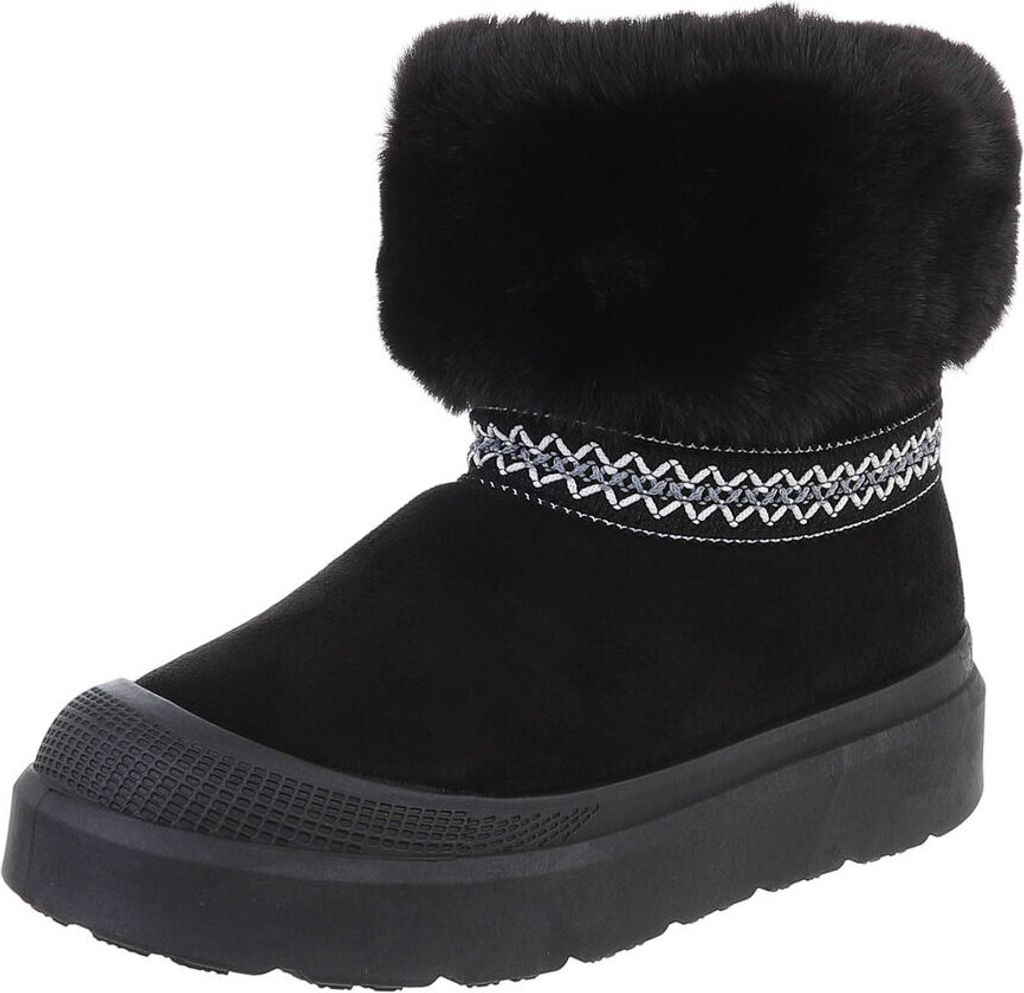 Ital-Design Damen Stiefeletten Plateaustiefeletten Warm gefüttert Wildlederoptik Snowboots 87531771 Schwarz Gr. 41