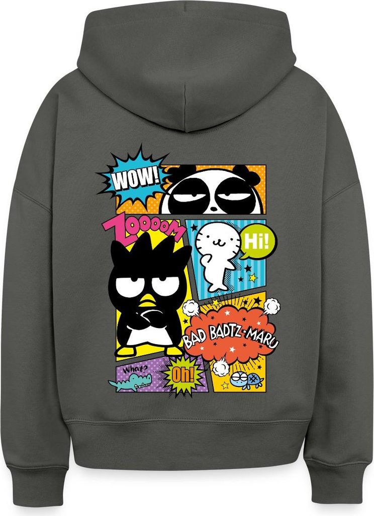 Spreadshirt Bad Badtz-Maru Mit Freunden Im Comic Stil Frauen Boxy Organic Hoodie, M, Anthrazit