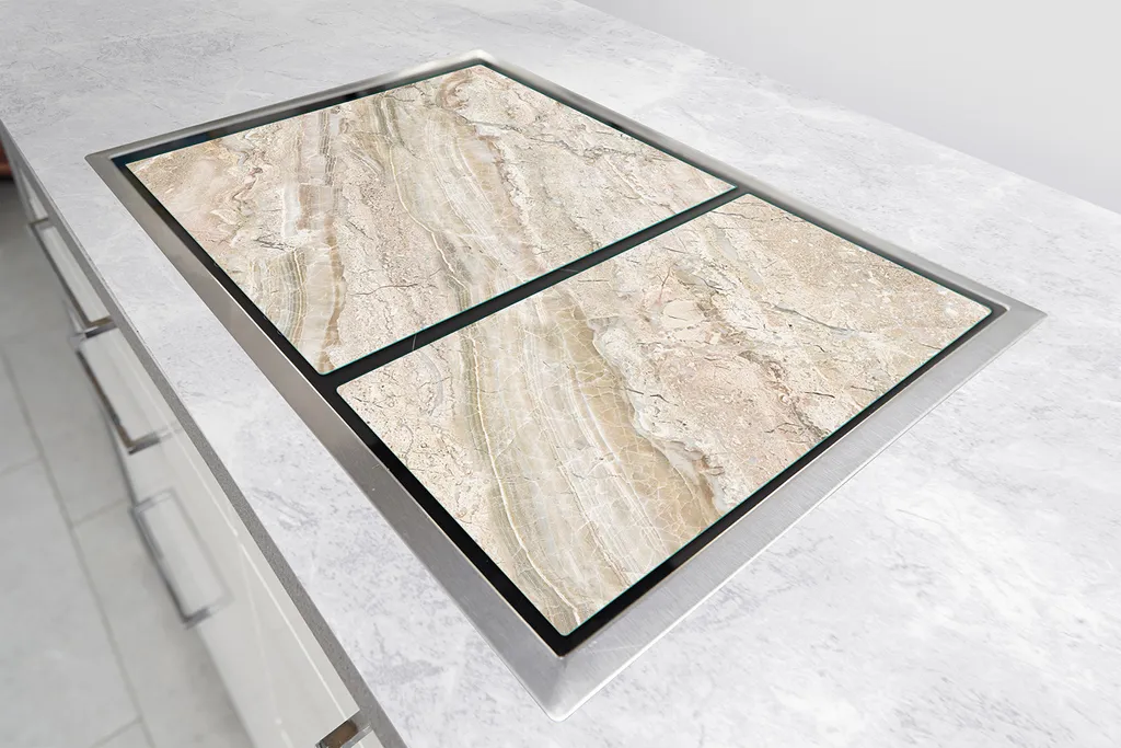 Piastre copri fornelli 2 pezzi 75x52 Copri piano cottura in ceramica tagliere in vetro marmo beige - 6