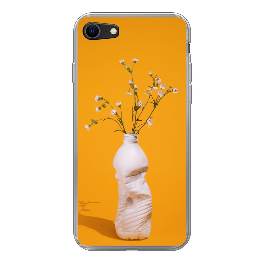MuchoWow Handyhülle Schutzhülle Hülle für iPhone SE 2022 Flasche - Blumenstrauß - Gelb Silikon Softcase Handy Hülle - Schutzhülle