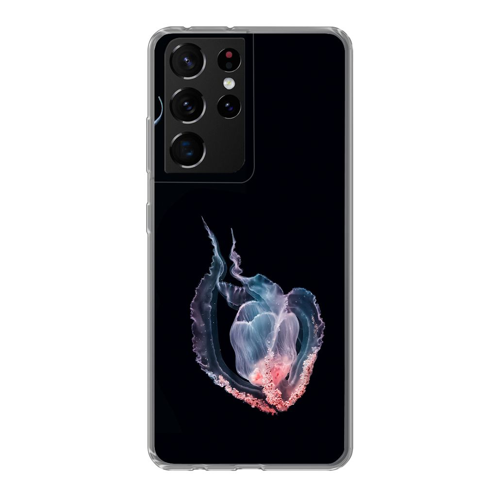 MuchoWow Handyhülle Schutzhülle Hülle für Samsung Galaxy S21 Ultra Quallen - Meerestiere - Schwarz Silikon Softcase Handy Hülle - Mobiltelefon