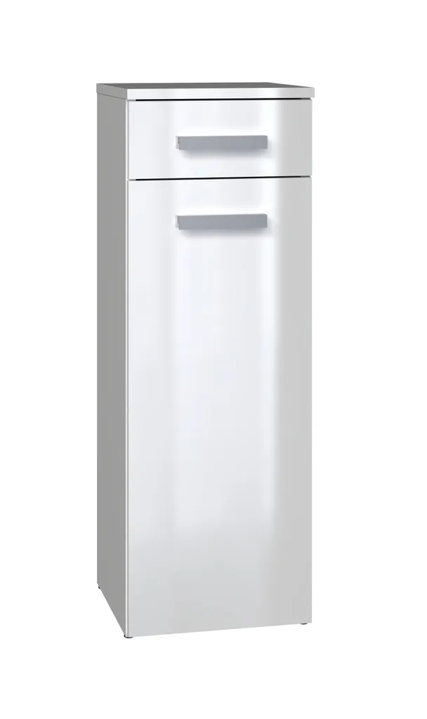 Meuble bas blanc brillant ATSO tiroir et porte pour salle de bain